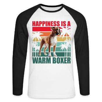 Le bonheur est un boxeur chaleureux - T-shirt baseball manches longues Homme - blanc/noir - Devant - Nik (191cm)
