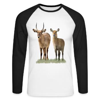 Wasserbock Paar - Antilope - Wildtier - Afrika - Unisex Baseballshirt langarm - Weiß/Schwarz - Vorne - Nik (191cm)