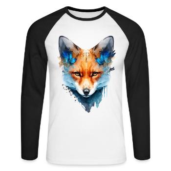 Fox Gift Butterfly Animal Red Fox Motif - Unisex Long Sleeve Baseball T-Shirt - white/black - Front - Nik (191cm)