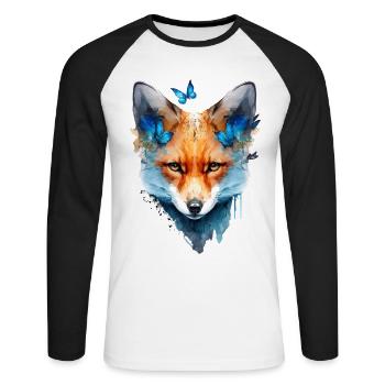 Fox Gift Butterfly Animal Red Fox Motif - Unisex Long Sleeve Baseball T-Shirt - white/black - Front - Nik (191cm)
