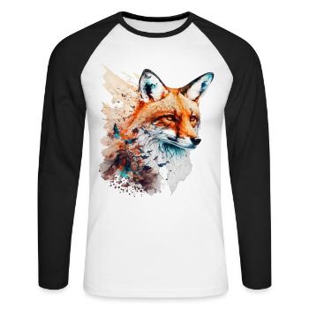 Fox Mountains Colorful Painting Red Fox Animal Motif Animal - Unisex Long Sleeve Baseball T-Shirt - white/black - Front - Nik (191cm)