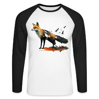 Fuchs Vogel Kunst Bunt Waldtiere Rotfuchs Geschenk - Unisex Baseballshirt langarm - Weiß/Schwarz - Vorne - Nik (191cm)