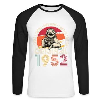 1952 Birthday vintage vintage sloth gift - Unisex Long Sleeve Baseball T-Shirt - white/black - Front - Nik (191cm)
