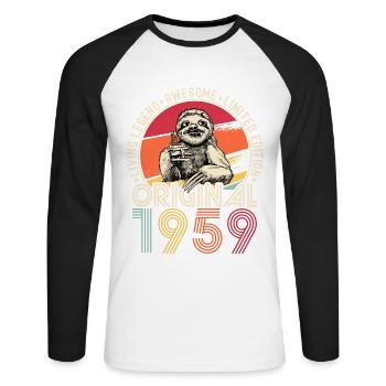 1959 Birthday vintage vintage sloth gift - Unisex Long Sleeve Baseball T-Shirt - white/black - Front - Nik (191cm)