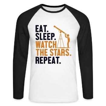 Eat Sleep Watch The Stars Repeat Cosmologist - Unisex Long Sleeve Baseball T-Shirt - white/black - Front - Nik (191cm)