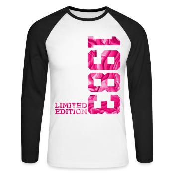 43RD BIRTHDAY PINK LIMITED EDITION 1983 - Unisex Long Sleeve Baseball T-Shirt - white/black - Front - Nik (191cm)