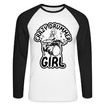 Crazy Drummer Girl Drum Player Drummer Girl Musici - Unisex Long Sleeve Baseball T-Shirt - white/black - Front - Nik (191cm)