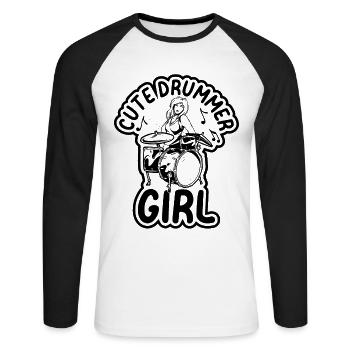 Cute Drummer Girl Drum Player Drummer Girl Drum Pl - Unisex Long Sleeve Baseball T-Shirt - white/black - Front - Nik (191cm)