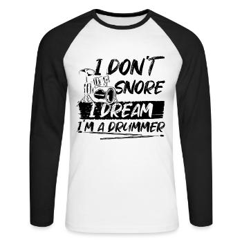 Je ne ronfle pas, je rêve que je suis batteur - Funny Drum P - T-shirt baseball manches longues Homme - blanc/noir - Devant - Nik (191cm)