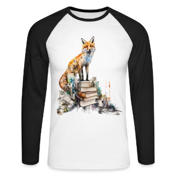 Fox Book Books Reading Art Gift Animal Zoo - T-shirt baseball manches longues Homme - blanc/noir - Devant - Nik (191cm)