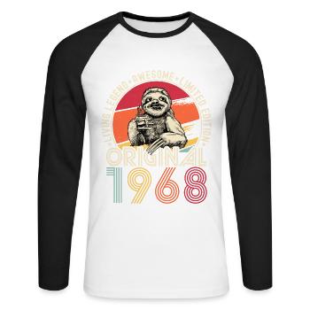 1968 Birthday vintage vintage sloth gift - Unisex Long Sleeve Baseball T-Shirt - white/black - Front - Nik (191cm)