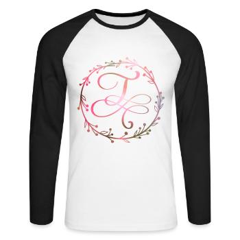 Monogram, letter T, calligraphy ornament - Unisex Long Sleeve Baseball T-Shirt - white/black - Front - Nik (191cm)