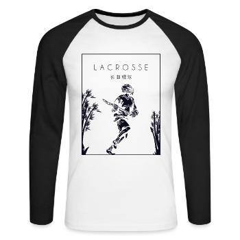 Lacrosse Chinese Hanzi Polocrosse Intercrosse - Unisex Long Sleeve Baseball T-Shirt - white/black - Front - Nik (191cm)