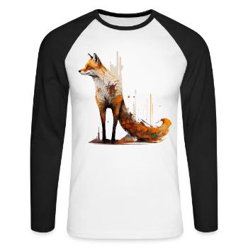 Fox Art Animal Gift Red Fox Zoo Animal Motif - Unisex Long Sleeve Baseball T-Shirt - white/black - Front - Nik (191cm)