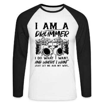 Drôle de batteur Batteur Musicien - T-shirt baseball manches longues Homme - blanc/noir - Devant - Nik (191cm)