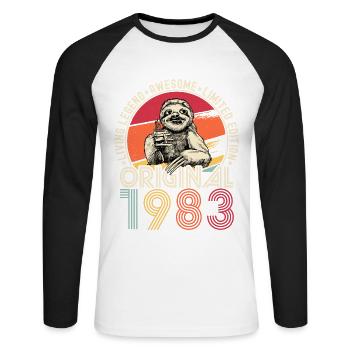 1983 Birthday vintage vintage sloth gift - Unisex Long Sleeve Baseball T-Shirt - white/black - Front - Nik (191cm)