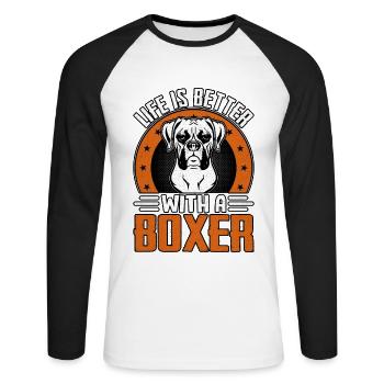 La vie est meilleure avec un boxeur - T-shirt baseball manches longues Homme - blanc/noir - Devant - Nik (191cm)
