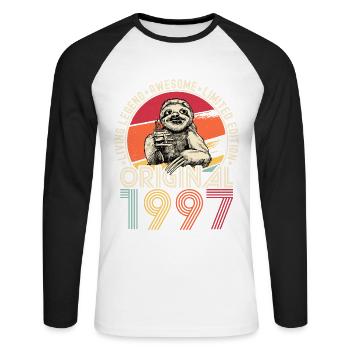 1997 Birthday vintage vintage sloth gift - Unisex Long Sleeve Baseball T-Shirt - white/black - Front - Nik (191cm)