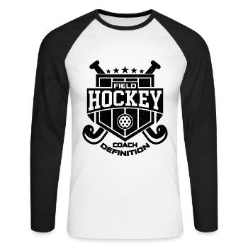 Field Hockey Coach Retro Floor Ball Hockey Player - Unisex Long Sleeve Baseball T-Shirt - white/black - Front - Nik (191cm)