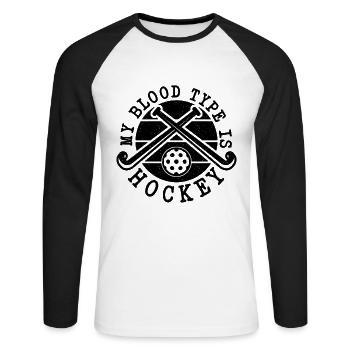 My Blood Type Is Retro Floor Ball Hockey Player - Unisex Baseballshirt langarm - Weiß/Schwarz - Vorne - Nik (191cm)