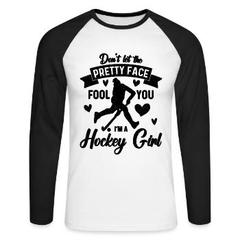 Don't Let The Pretty Face Floor Ball Hockey Player - Unisex Baseballshirt langarm - Weiß/Schwarz - Vorne - Nik (191cm)