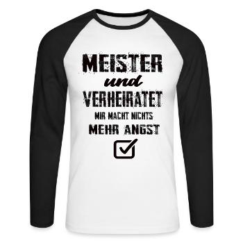 Meister und Verheiratet - Unisex Baseballshirt langarm - Weiß/Schwarz - Vorne - Nik (191cm)