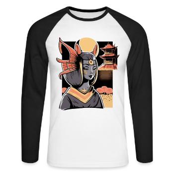 Chat Femme Et Sanctuaire Japonais Paysage - T-shirt baseball manches longues Homme - blanc/noir - Devant - Nik (191cm)