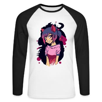 Cosplay - Unisex Baseballshirt langarm - Weiß/Schwarz - Vorne - Nik (191cm)