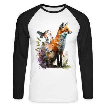 Fox Art Animal Gift Forest Flowers Animal Motif - Unisex Long Sleeve Baseball T-Shirt - white/black - Front - Nik (191cm)