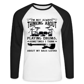 Citations de joueurs de tambours Citations de batteurs - T-shirt baseball manches longues Homme - blanc/noir - Devant - Nik (191cm)