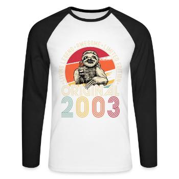 2003 Birthday vintage vintage sloth gift - Unisex Long Sleeve Baseball T-Shirt - white/black - Front - Nik (191cm)
