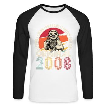2008 Birthday vintage vintage sloth gift - Unisex Long Sleeve Baseball T-Shirt - white/black - Front - Nik (191cm)