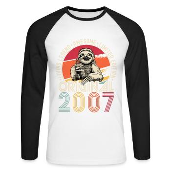 2007 Anniversaire vintage vintage paresseux cadeau - T-shirt baseball manches longues Homme - blanc/noir - Devant - Nik (191cm)