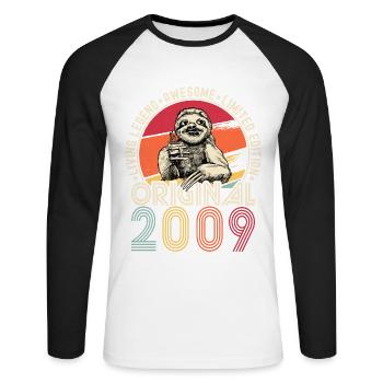 2009 Anniversaire vintage vintage paresseux cadeau - T-shirt baseball manches longues Homme - blanc/noir - Devant - Nik (191cm)