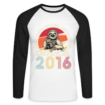 2016 Anniversaire vintage vintage paresseux cadeau - T-shirt baseball manches longues Homme - blanc/noir - Devant - Nik (191cm)