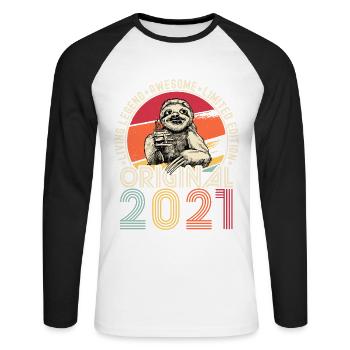2021 Anniversaire vintage vintage cadeau paresseux - T-shirt baseball manches longues Homme - blanc/noir - Devant - Nik (191cm)