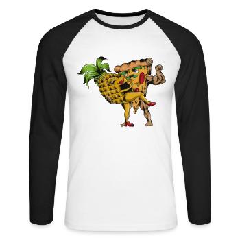 pizza fast food love dishes pineapple pizza - Unisex Long Sleeve Baseball T-Shirt - white/black - Front - Nik (191cm)
