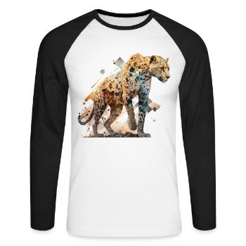 Léopard Art Cadeau Grand-père Papa Animal Motif Zoo - T-shirt baseball manches longues Homme - blanc/noir - Devant - Nik (191cm)