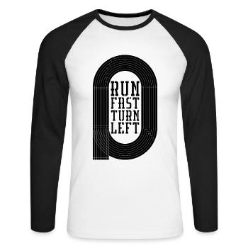 Run Fast Turn Left Retro Triathlon Race Sprinter - Unisex Long Sleeve Baseball T-Shirt - white/black - Front - Nik (191cm)