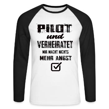 Pilot - Unisex Baseballshirt langarm - Weiß/Schwarz - Vorne - Nik (191cm)
