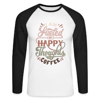 Happy Thoughts and Coffee - Unisex Baseballshirt langarm - Weiß/Schwarz - Vorne - Nik (191cm)