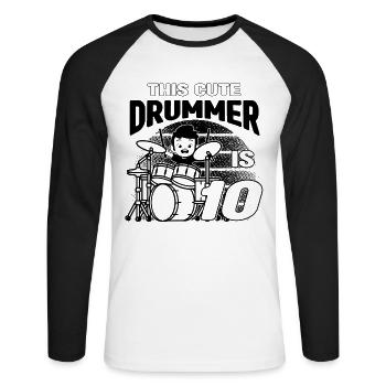 This Cute Drummer Is 10 Years Old - Birthday Drumm - Unisex Long Sleeve Baseball T-Shirt - white/black - Front - Nik (191cm)