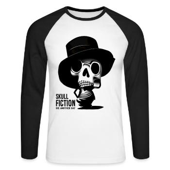 Skull Fiction Totenkopf Schädel - Unisex Long Sleeve Baseball T-Shirt - white/black - Front - Nik (191cm)