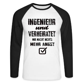 Ingenieur und Verheiratet - Unisex Baseballshirt langarm - Weiß/Schwarz - Vorne - Nik (191cm)
