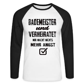 Bademeister und Verheiratet - Unisex Baseballshirt langarm - Weiß/Schwarz - Vorne - Nik (191cm)