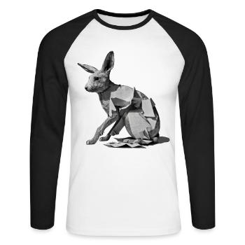 Lapin Polygone Journal Art Cadeau Animal Lapin - T-shirt baseball manches longues Homme - blanc/noir - Devant - Nik (191cm)