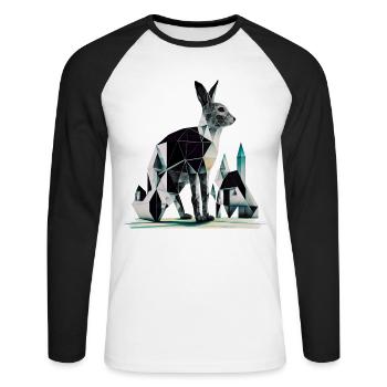 Hase Polygon Zeitung Kunst Geschenk Tier Kaninchen - Unisex Baseballshirt langarm - Weiß/Schwarz - Vorne - Nik (191cm)