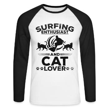 Surfing Enthusiast And Cat Lover - Water Surfer - Unisex Long Sleeve Baseball T-Shirt - white/black - Front - Nik (191cm)