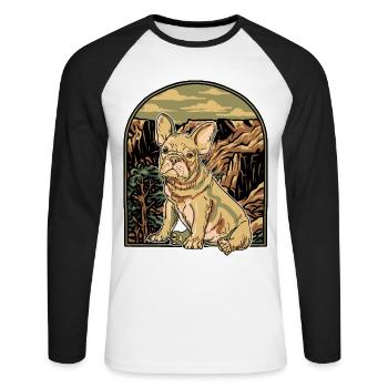 Bouledogue français - T-shirt baseball manches longues Homme - blanc/noir - Devant - Nik (191cm)