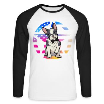 Bouledogue français - T-shirt baseball manches longues Homme - blanc/noir - Devant - Nik (191cm)